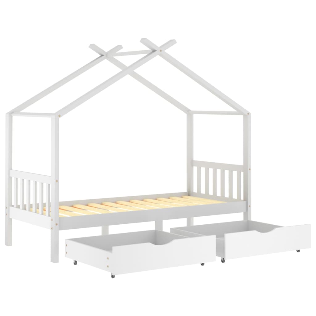Children's bed frame, with drawers, white, 90x200 cm, solid pine wood