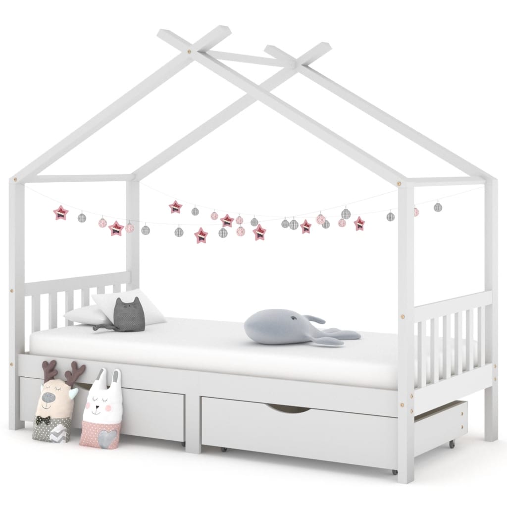 Children's bed frame, with drawers, white, 90x200 cm, solid pine wood