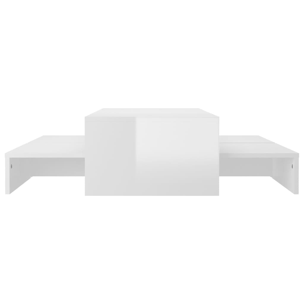 Set măsuțe de cafea suprapuse, alb extralucios, 100x100x26,5 cm