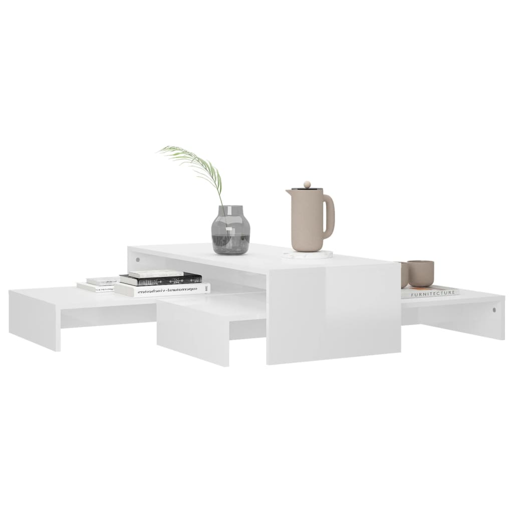 Set măsuțe de cafea suprapuse, alb extralucios, 100x100x26,5 cm