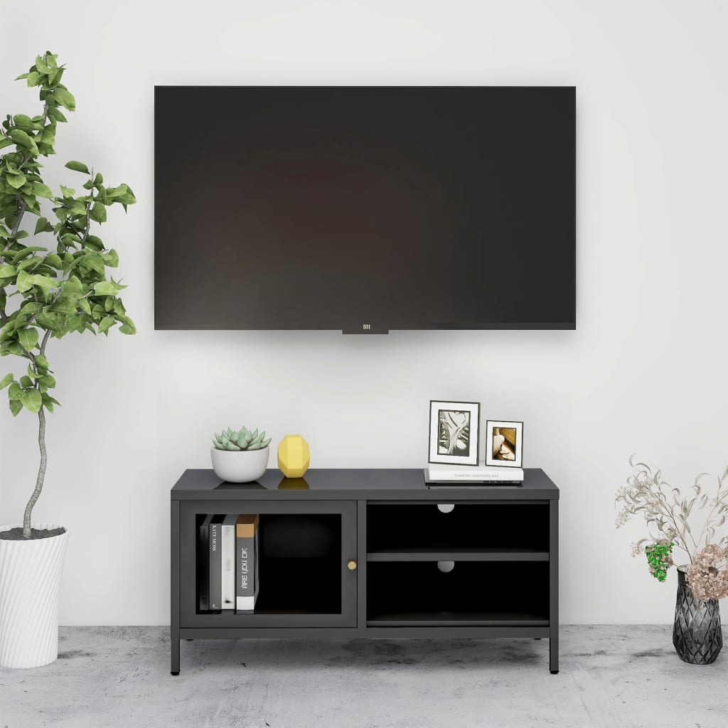 Dulap TV, antracit, 90x30x44 cm, oțel și sticlă