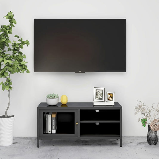 Dulap TV, antracit, 90x30x44 cm, oțel și sticlă