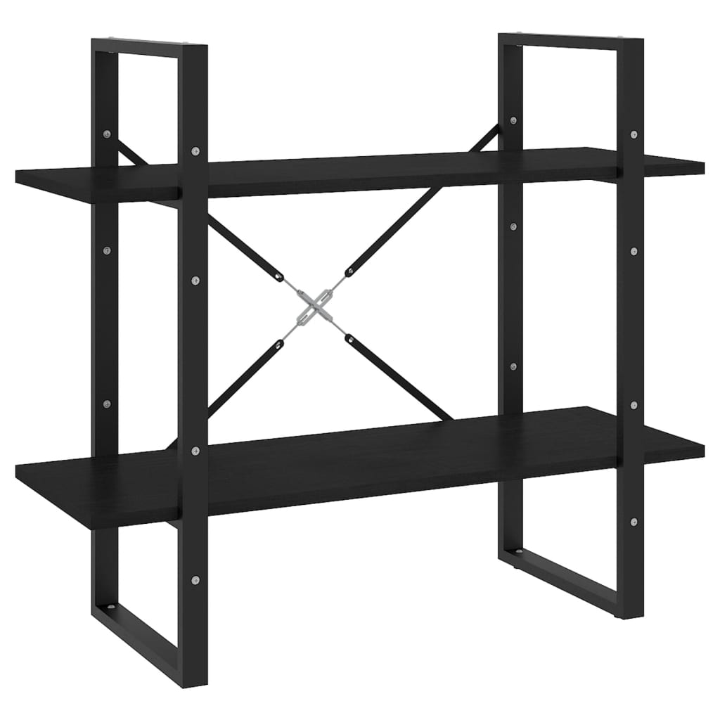 Bibliotecă cu 2 rafturi, negru, 80x30x70 cm, lemn masiv de pin