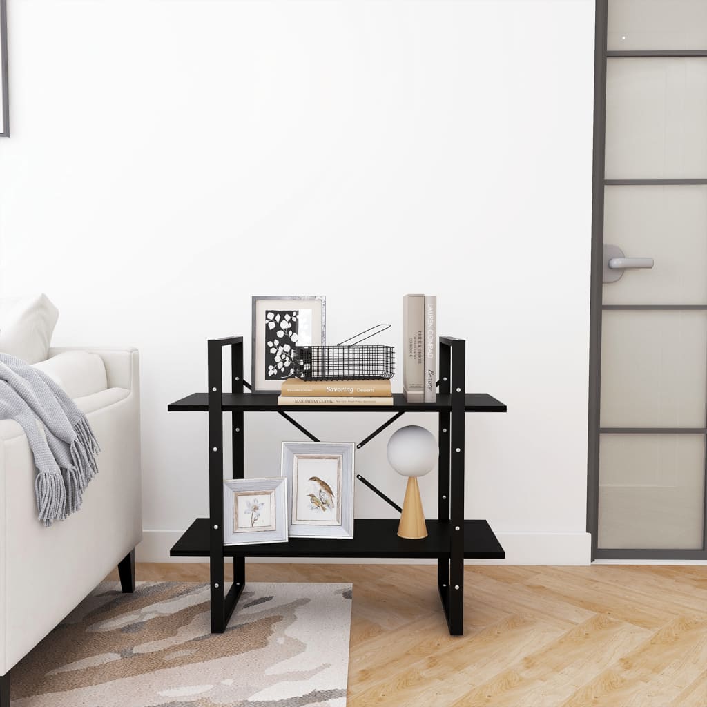 Bibliotecă cu 2 rafturi, negru, 80x30x70 cm, lemn masiv de pin