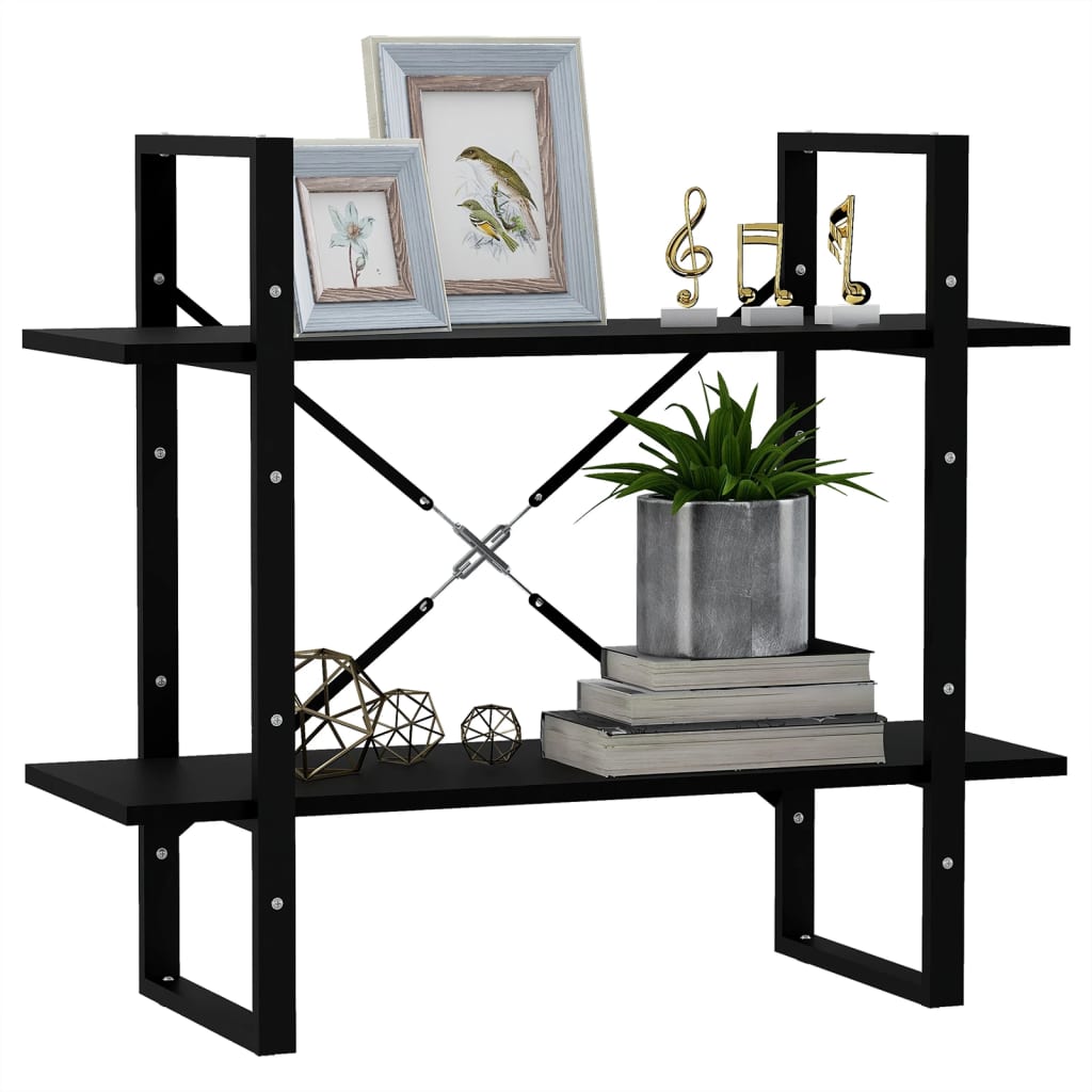 Bibliotecă cu 2 rafturi, negru, 80x30x70 cm, lemn masiv de pin