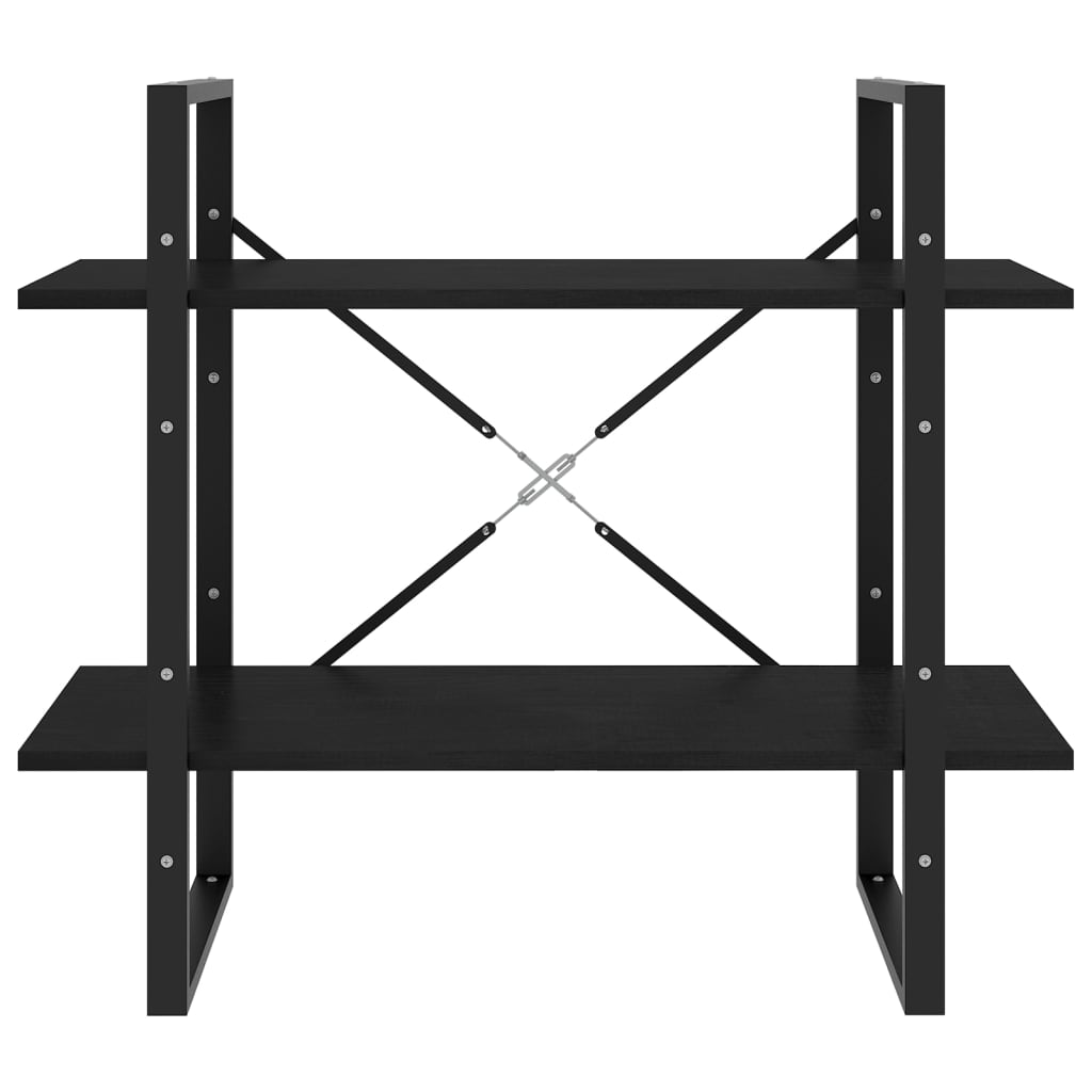 Bibliotecă cu 2 rafturi, negru, 80x30x70 cm, lemn masiv de pin
