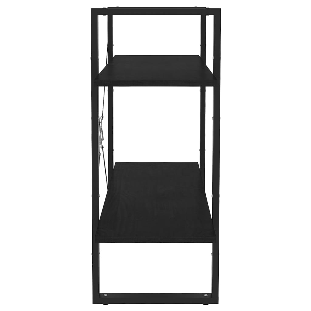 Bibliotecă cu 2 rafturi, negru, 80x30x70 cm, lemn masiv de pin