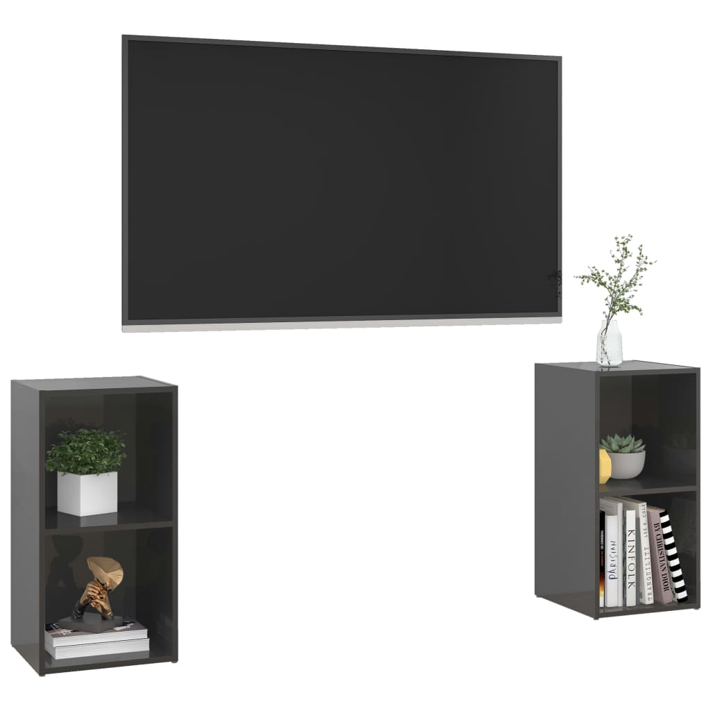Dulapuri TV 2 buc gri extralucios 72x35x36,5 cm lemn prelucrat