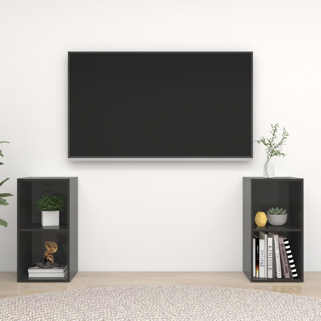 Dulapuri TV 2 buc gri extralucios 72x35x36,5 cm lemn prelucrat
