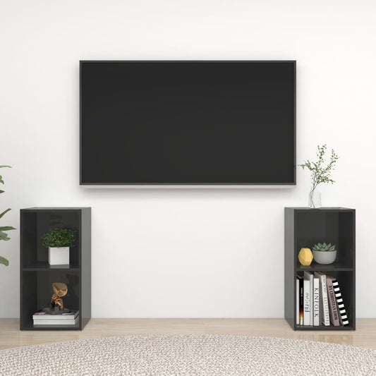 Dulapuri TV 2 buc gri extralucios 72x35x36,5 cm lemn prelucrat