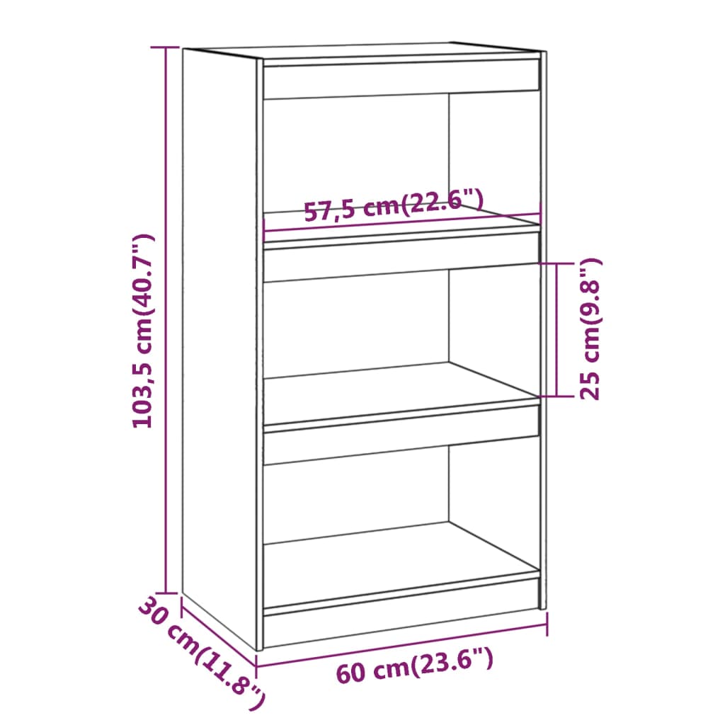 Bookcase/Room divider black 60x30x103.5 cm solid pine wood