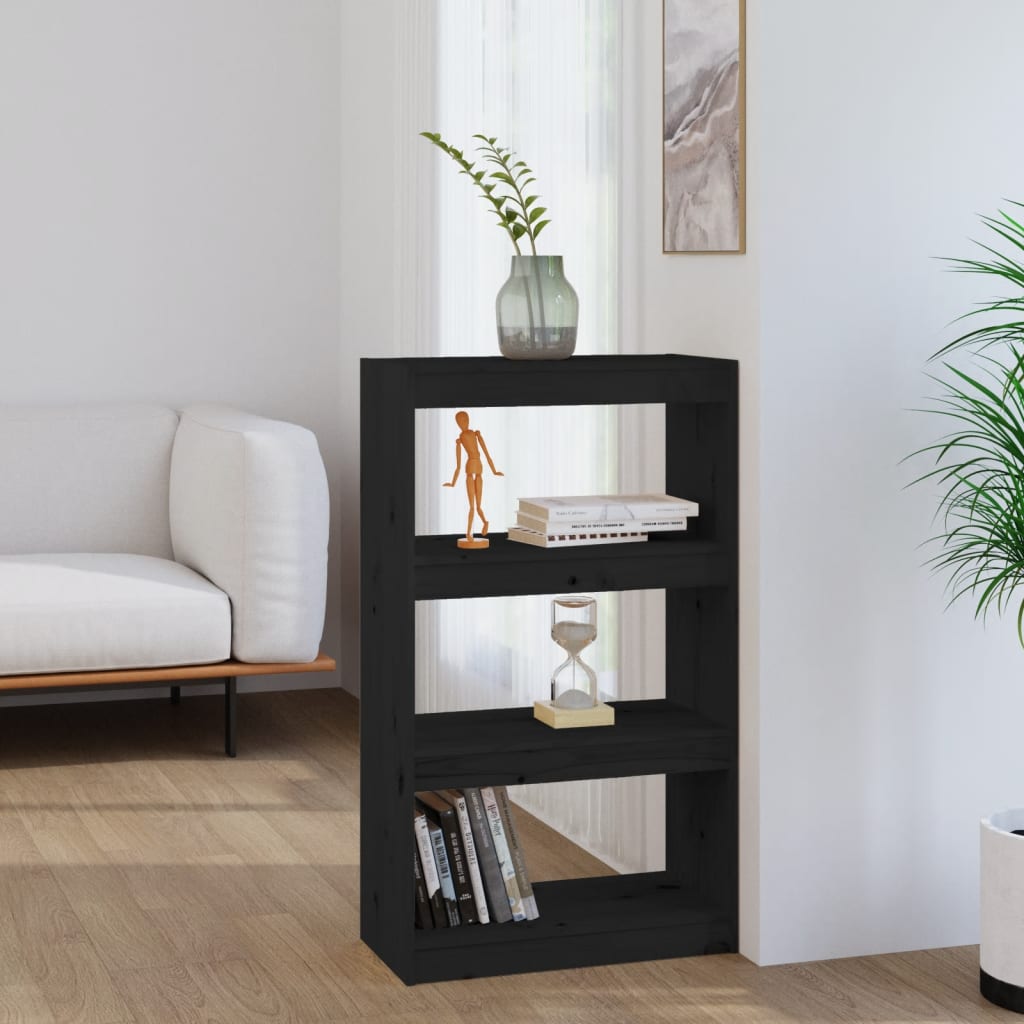 Bookcase/Room divider black 60x30x103.5 cm solid pine wood