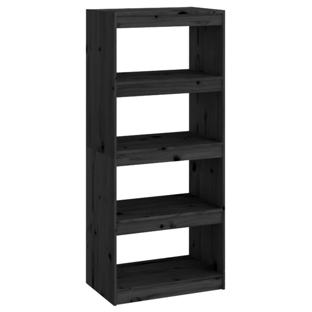Black bookcase/room divider 60x30x135.5 cm solid pine wood