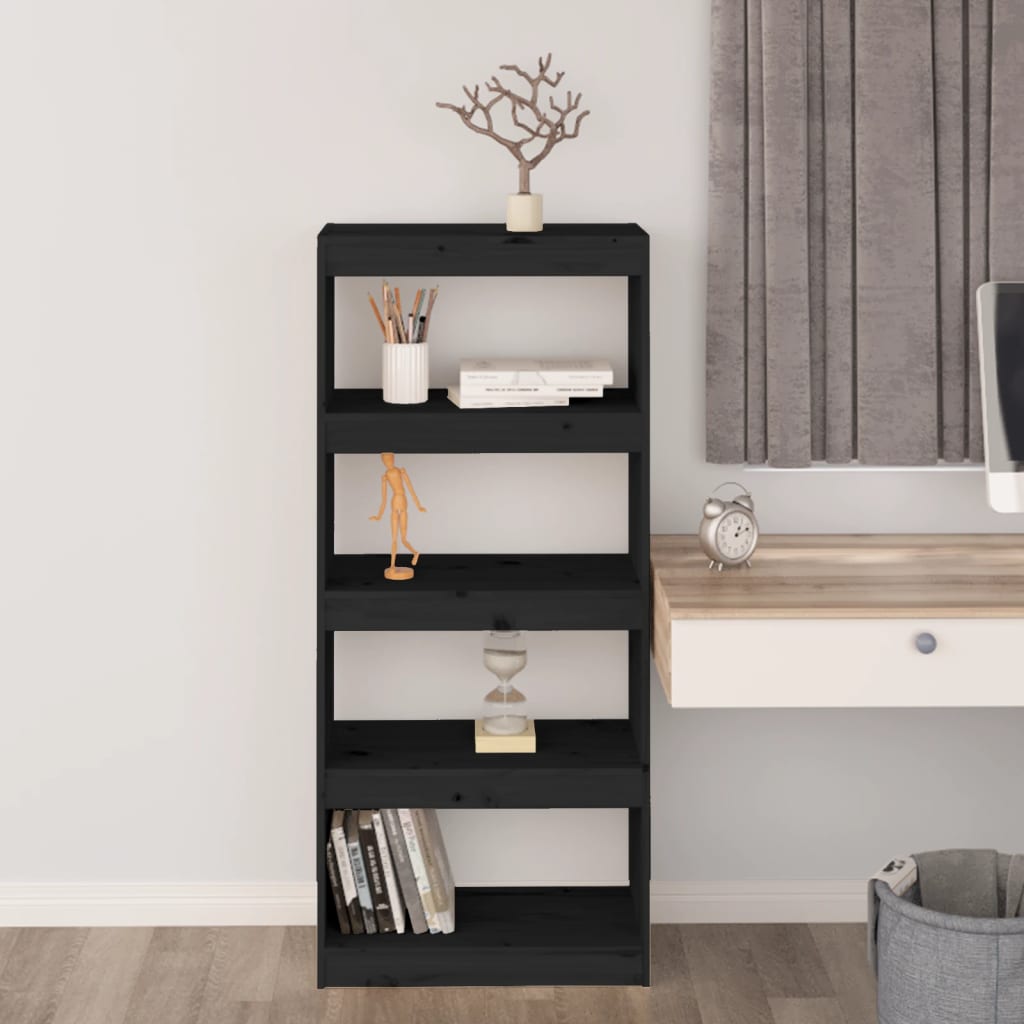 Black bookcase/room divider 60x30x135.5 cm solid pine wood