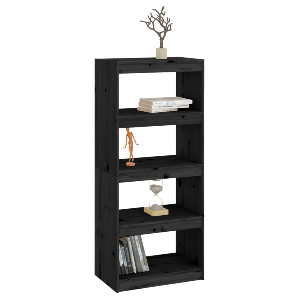 Black bookcase/room divider 60x30x135.5 cm solid pine wood