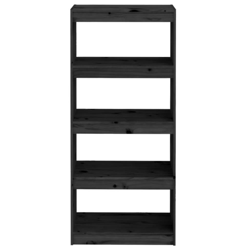 Black bookcase/room divider 60x30x135.5 cm solid pine wood