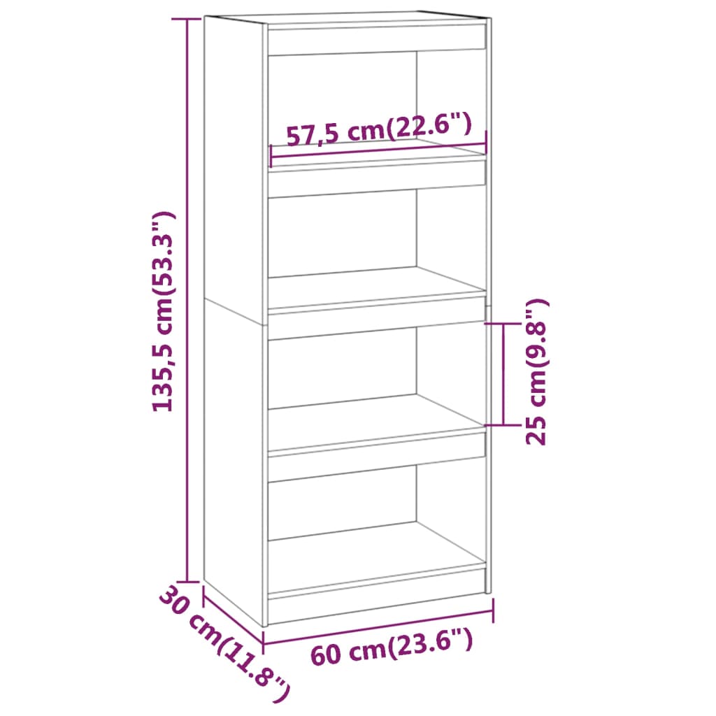 Black bookcase/room divider 60x30x135.5 cm solid pine wood