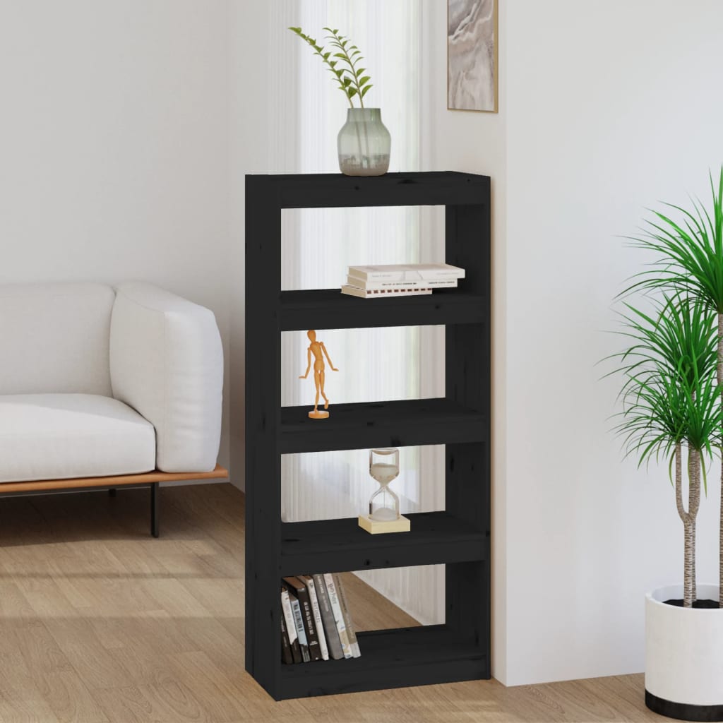 Black bookcase/room divider 60x30x135.5 cm solid pine wood