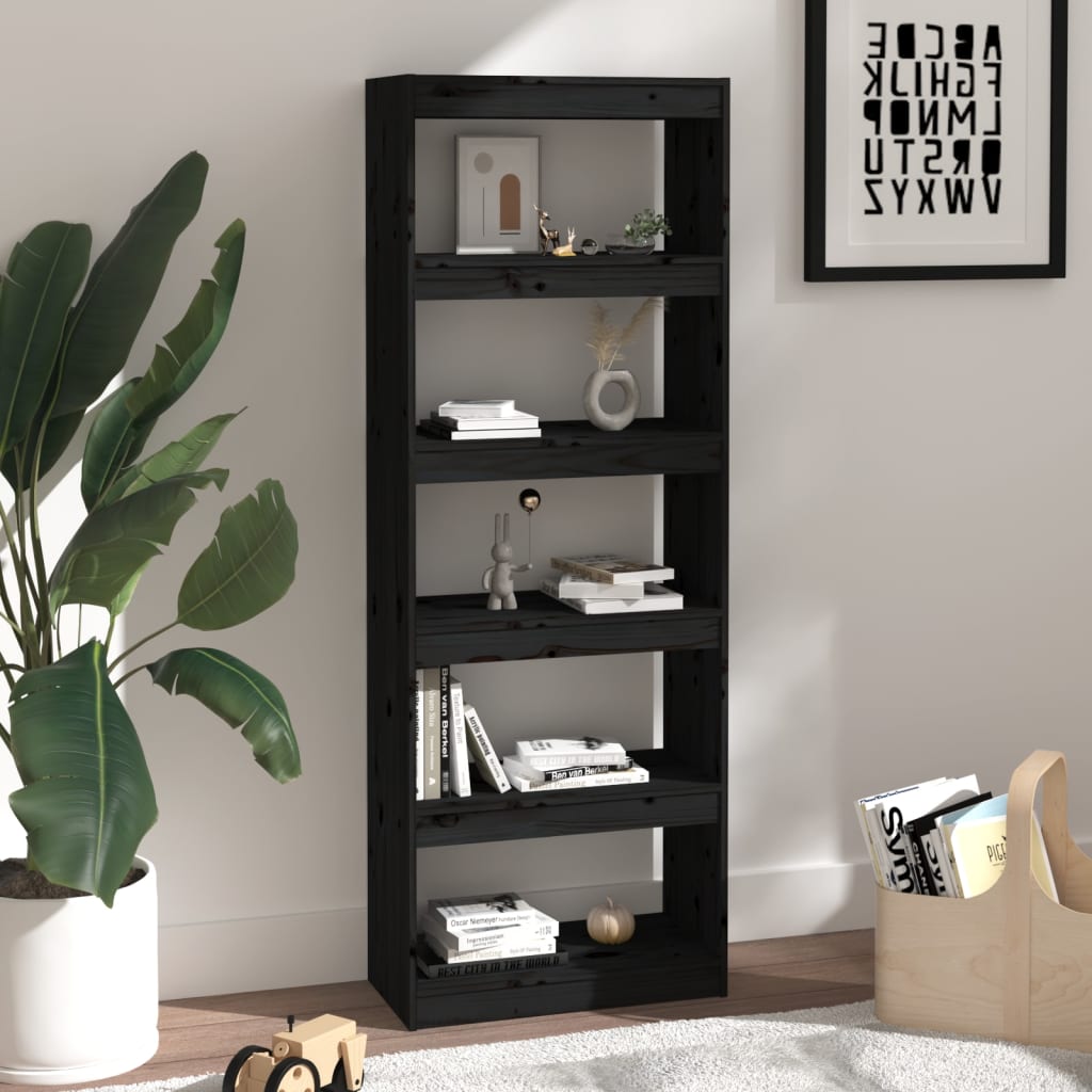 Black bookcase/room divider 60x30x167.5 cm solid pine wood
