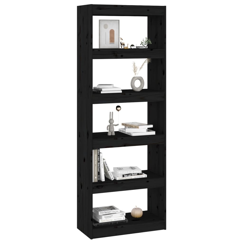 Black bookcase/room divider 60x30x167.5 cm solid pine wood