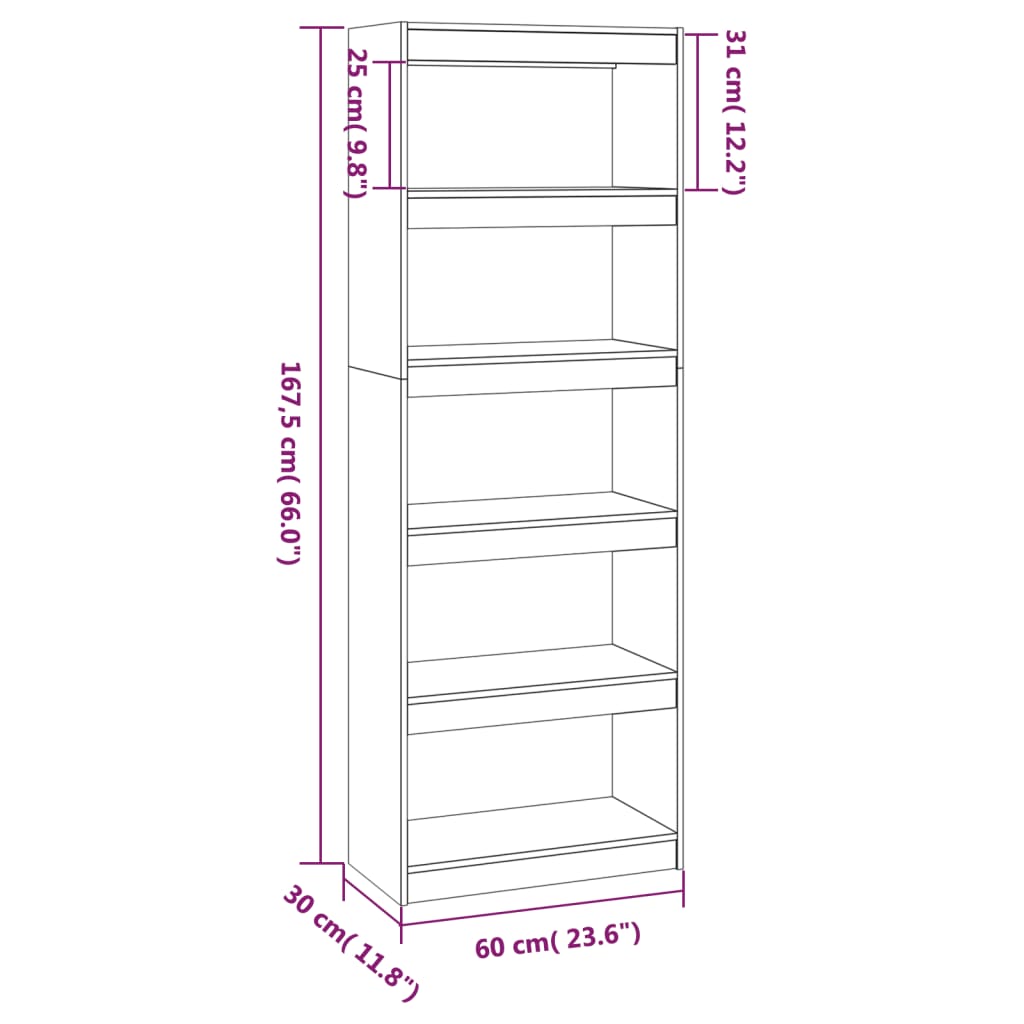 Black bookcase/room divider 60x30x167.5 cm solid pine wood