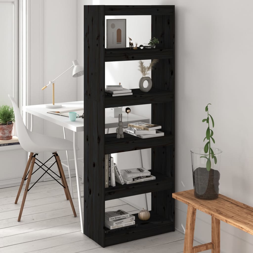 Black bookcase/room divider 60x30x167.5 cm solid pine wood