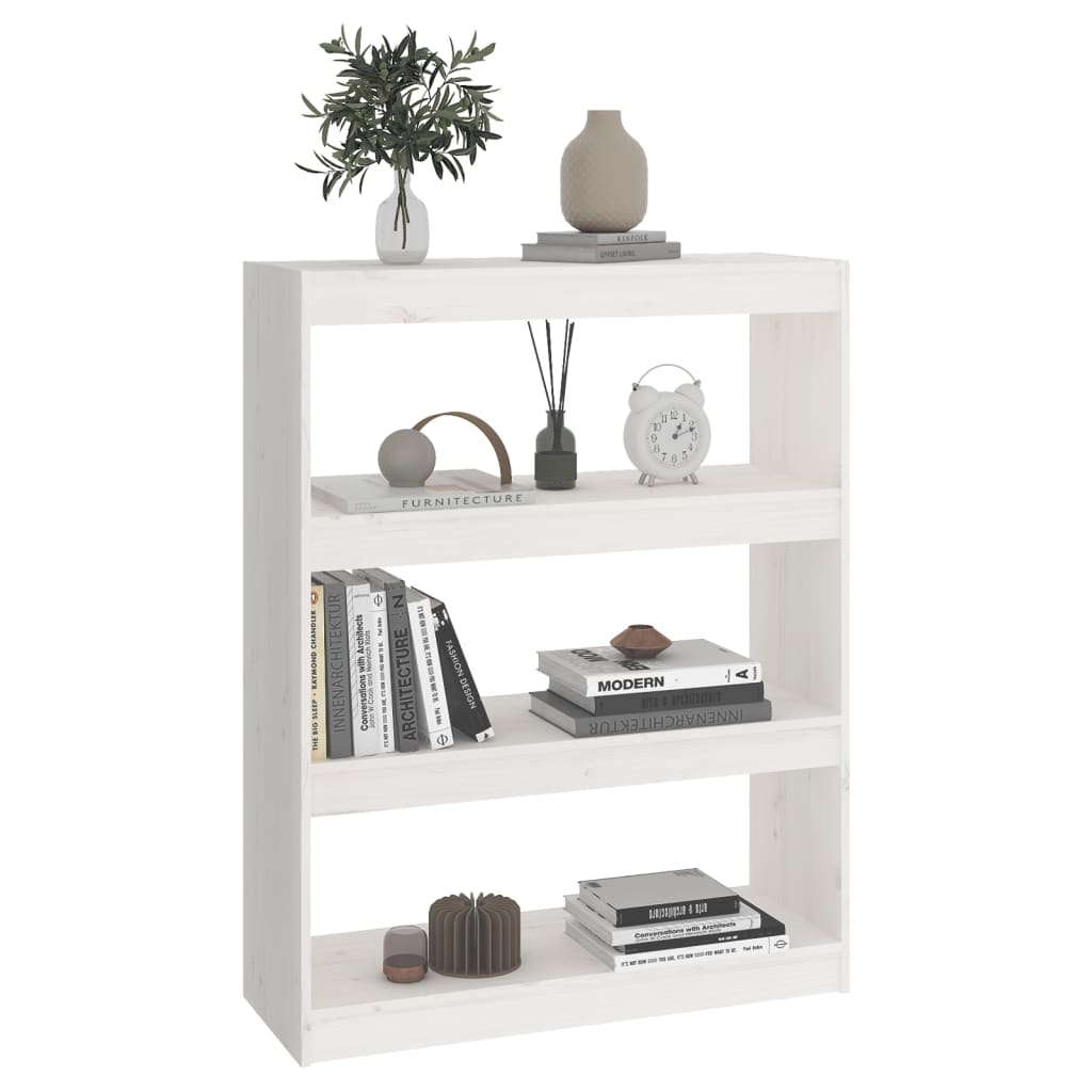 Bibliotecă/Separator cameră alb, 80x30x103,5 cm, lemn masiv pin