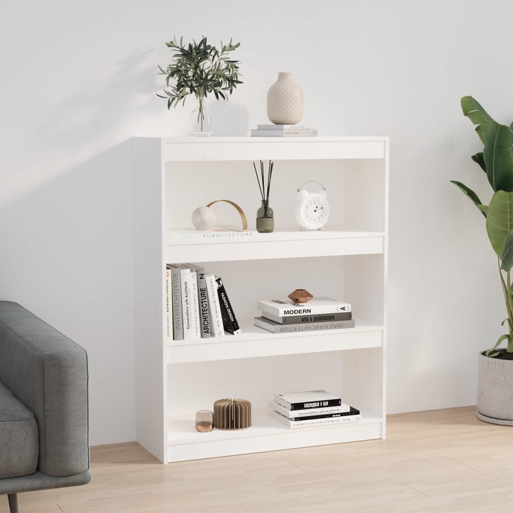 Bibliotecă/Separator cameră alb, 80x30x103,5 cm, lemn masiv pin