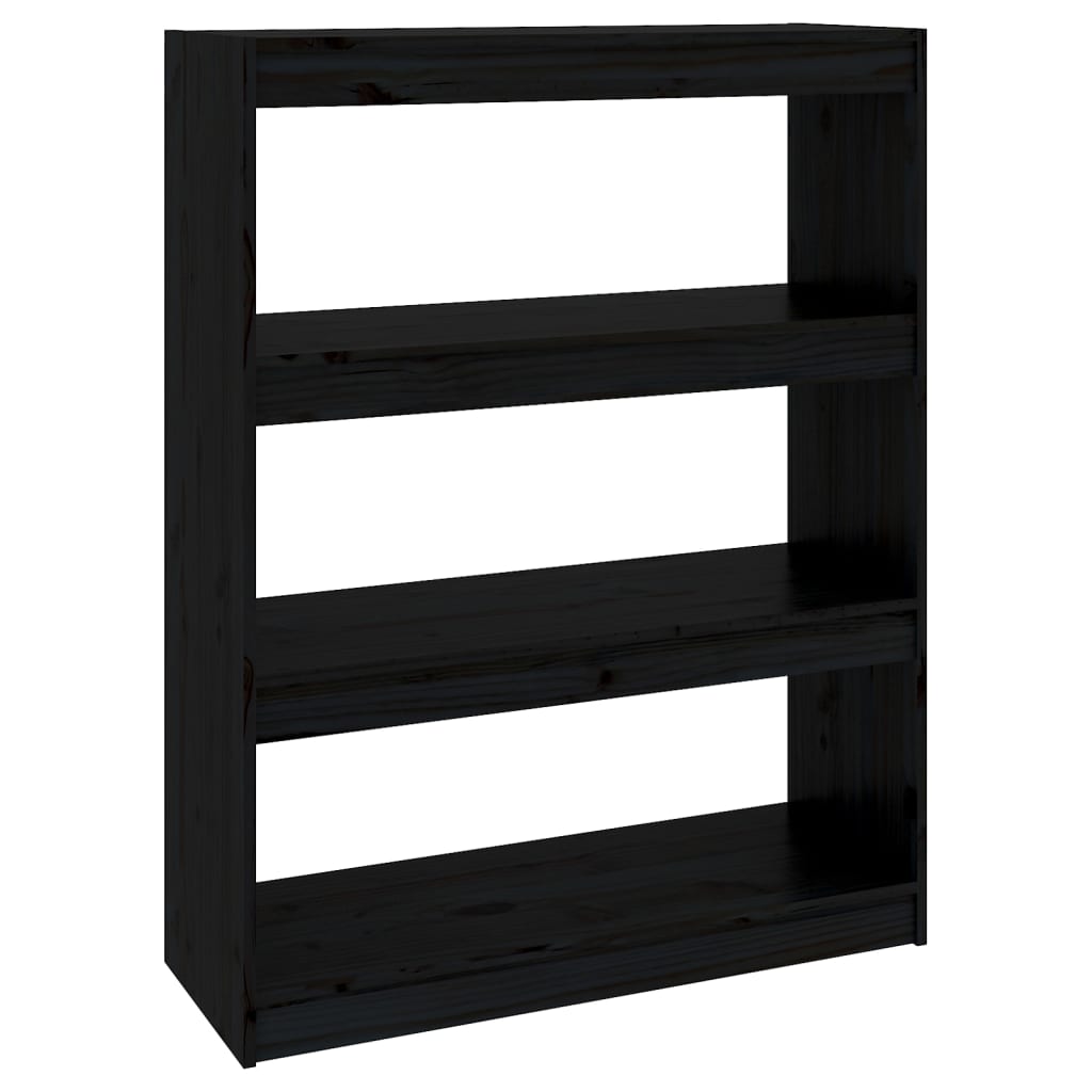 Black bookcase/room divider 80x30x103.5 cm solid pine wood