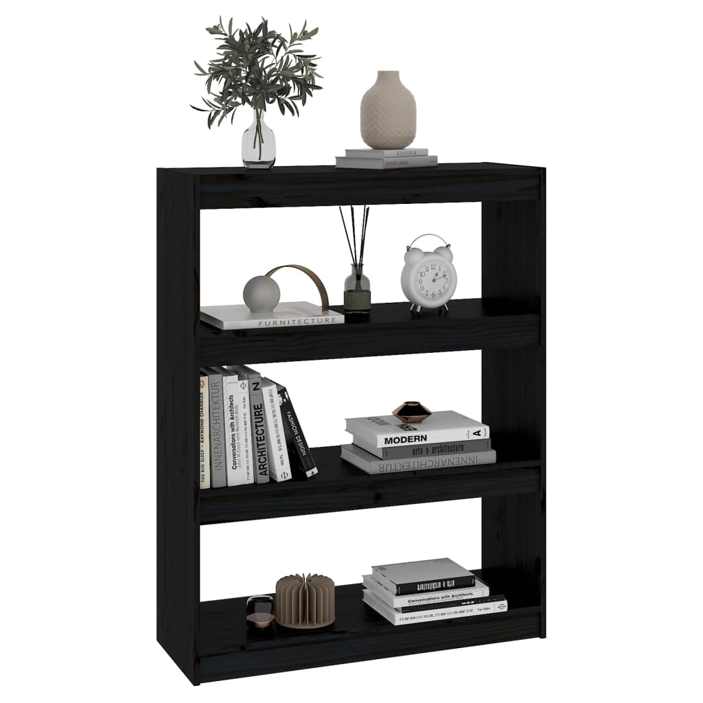 Black bookcase/room divider 80x30x103.5 cm solid pine wood