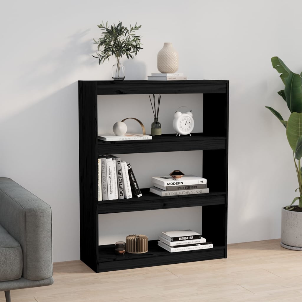 Black bookcase/room divider 80x30x103.5 cm solid pine wood
