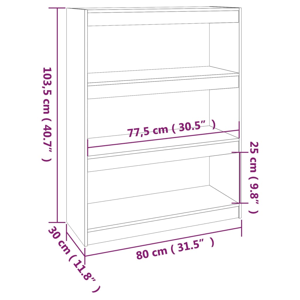 Black bookcase/room divider 80x30x103.5 cm solid pine wood