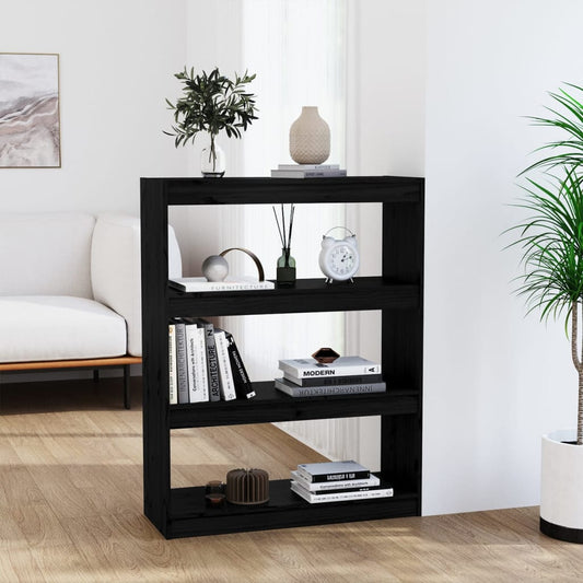 Black bookcase/room divider 80x30x103.5 cm solid pine wood