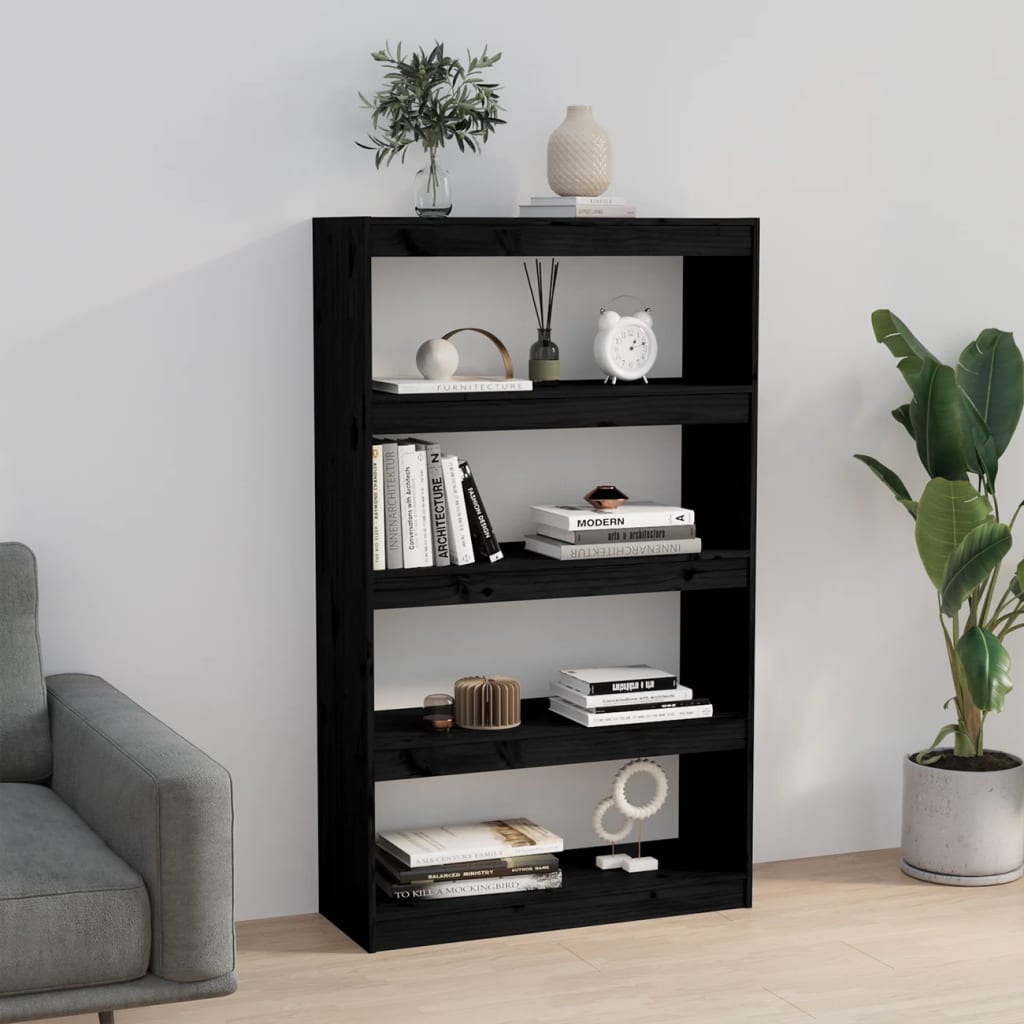Black bookcase/room divider 80x30x135.5 cm solid pine wood