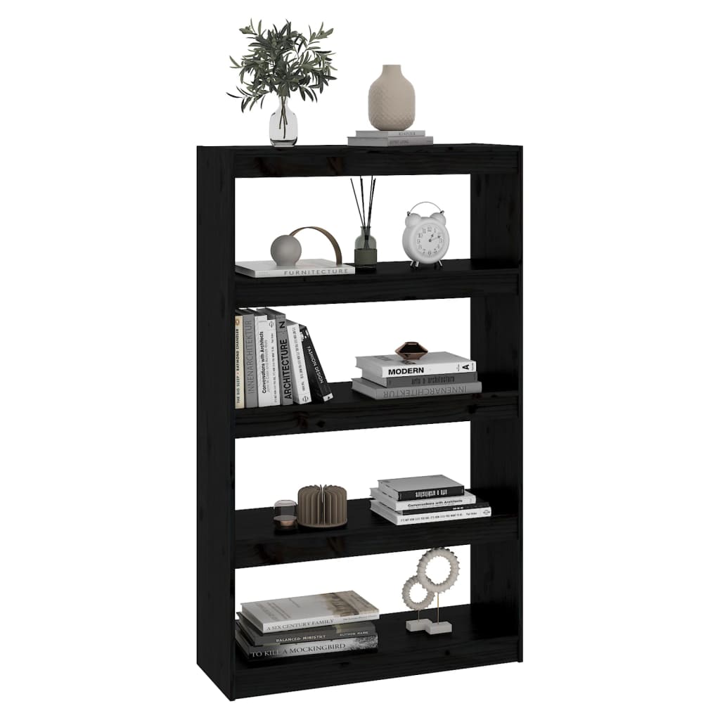 Black bookcase/room divider 80x30x135.5 cm solid pine wood