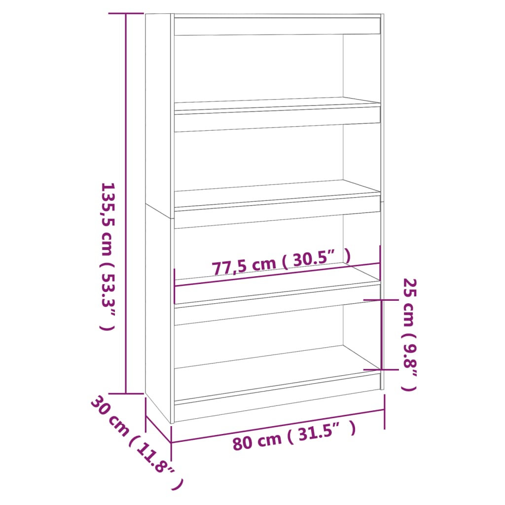 Black bookcase/room divider 80x30x135.5 cm solid pine wood