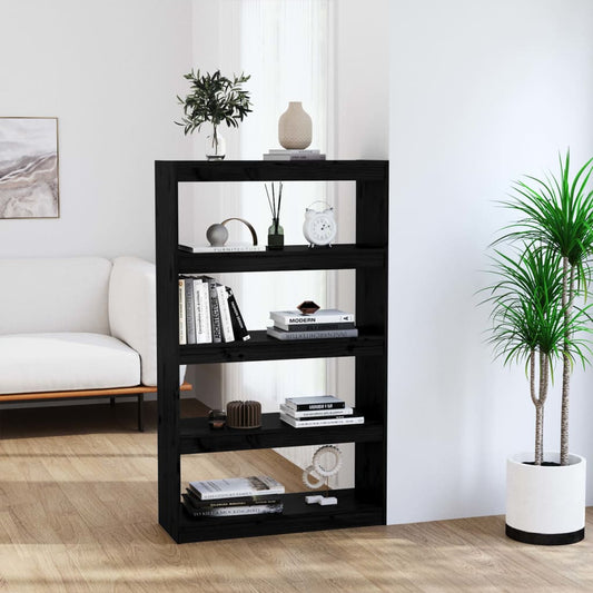 Black bookcase/room divider 80x30x135.5 cm solid pine wood