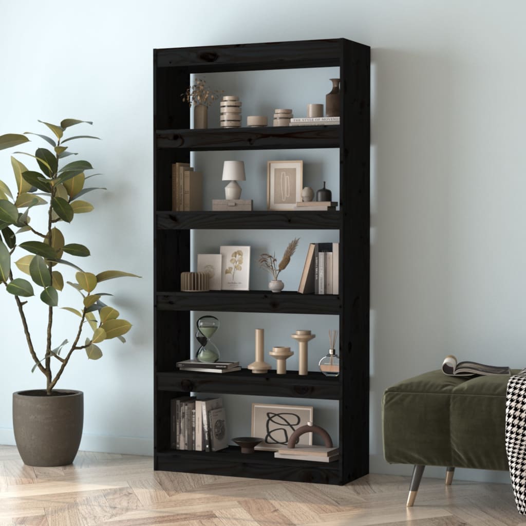 Bookcase/Room divider black 80x30x167.4 cm solid pine wood