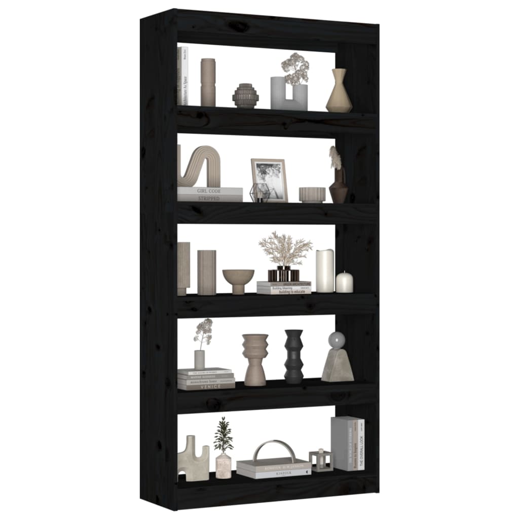 Bookcase/Room divider black 80x30x167.4 cm solid pine wood