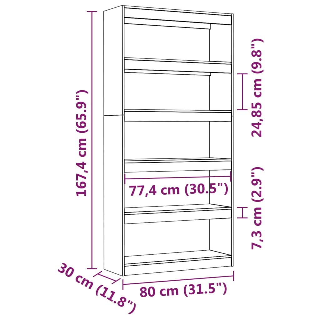 Bookcase/Room divider black 80x30x167.4 cm solid pine wood