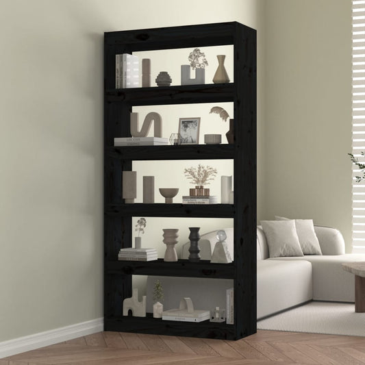 Bookcase/Room divider black 80x30x167.4 cm solid pine wood