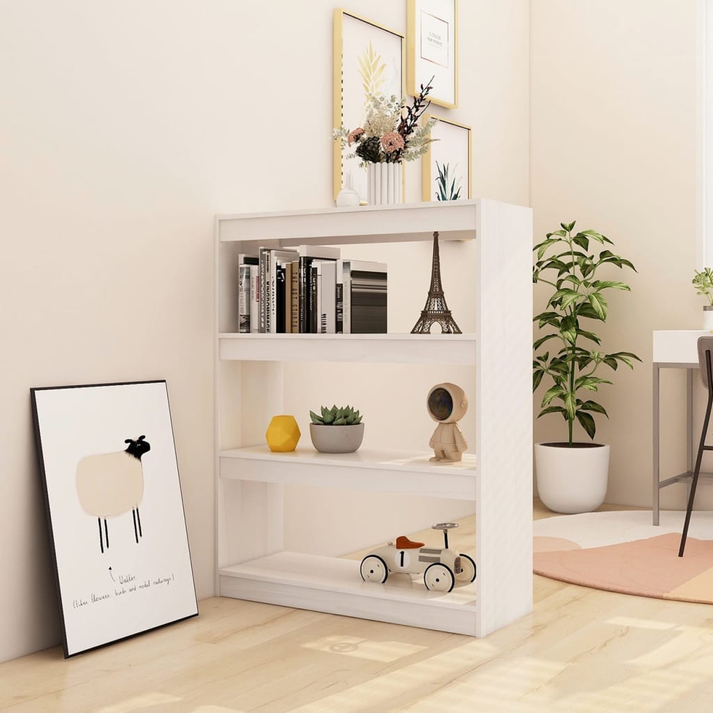 Bookcase/Room divider, white, 100x30x103 cm, solid pine wood