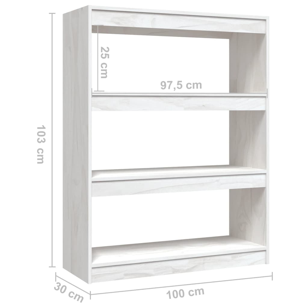Bookcase/Room divider, white, 100x30x103 cm, solid pine wood