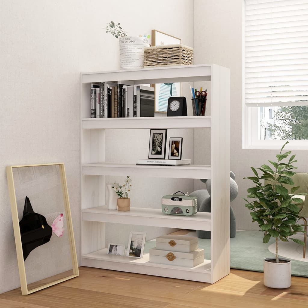 White bookcase/room divider 100x30x135.5 cm solid pine wood
