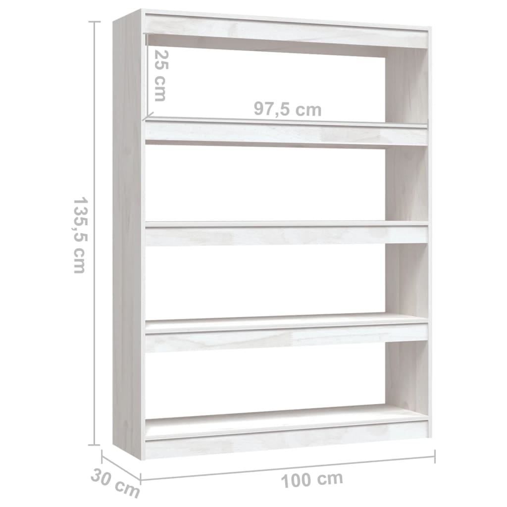 White bookcase/room divider 100x30x135.5 cm solid pine wood