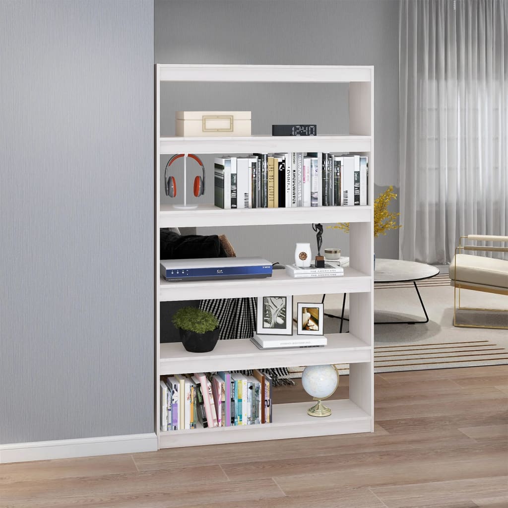 Bibliotecă/Separator cameră, alb 100x30x167,5 cm lemn masiv pin