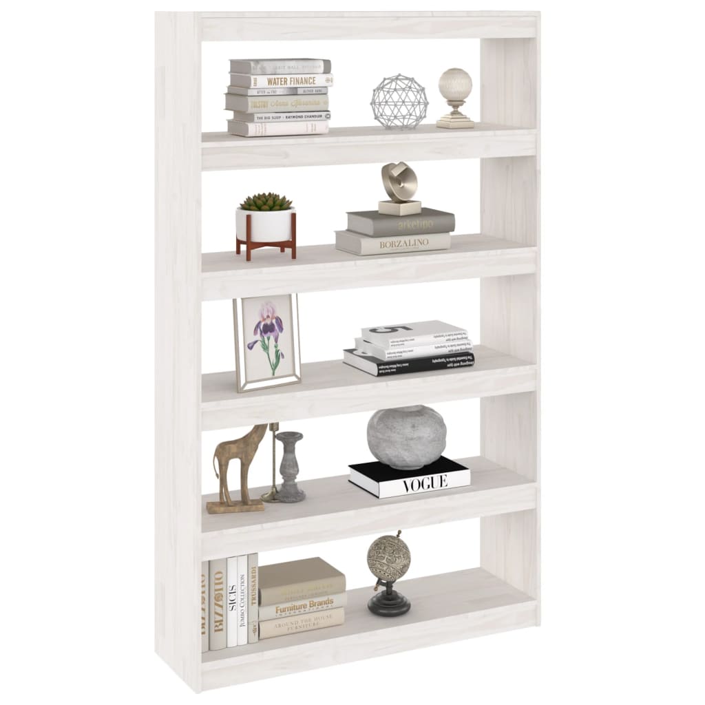 Bibliotecă/Separator cameră, alb 100x30x167,5 cm lemn masiv pin