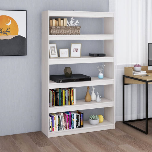 Bibliotecă/Separator cameră, alb 100x30x167,5 cm lemn masiv pin
