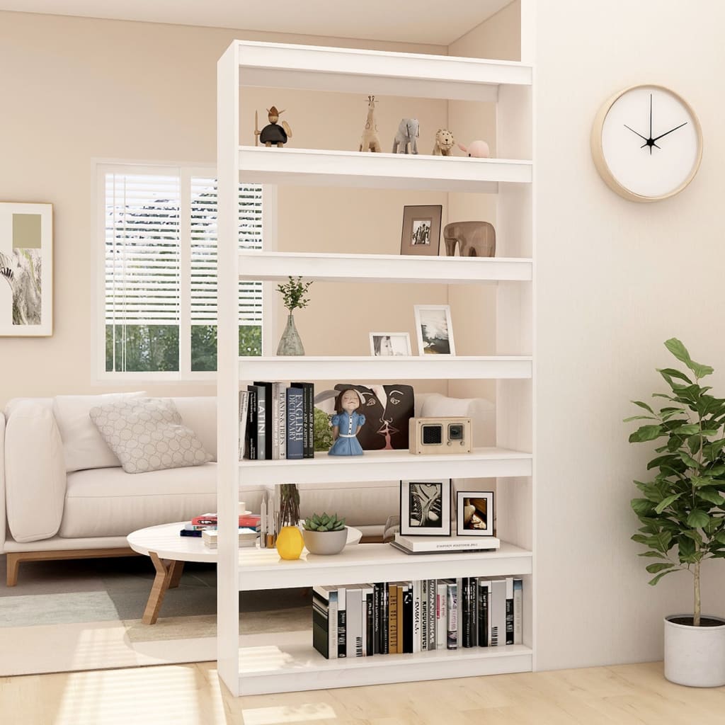 Bookcase/Room divider, white, 100x30x200 cm, solid pine wood
