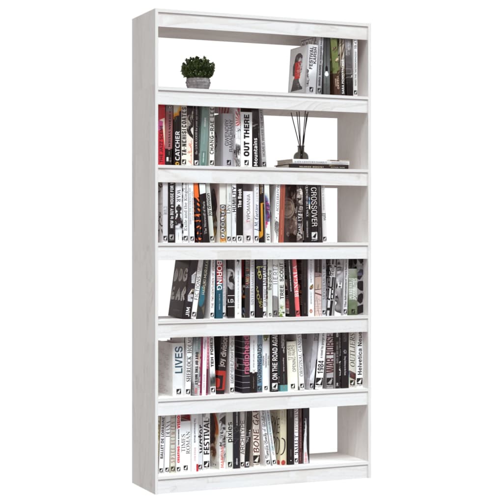 Bookcase/Room divider, white, 100x30x200 cm, solid pine wood